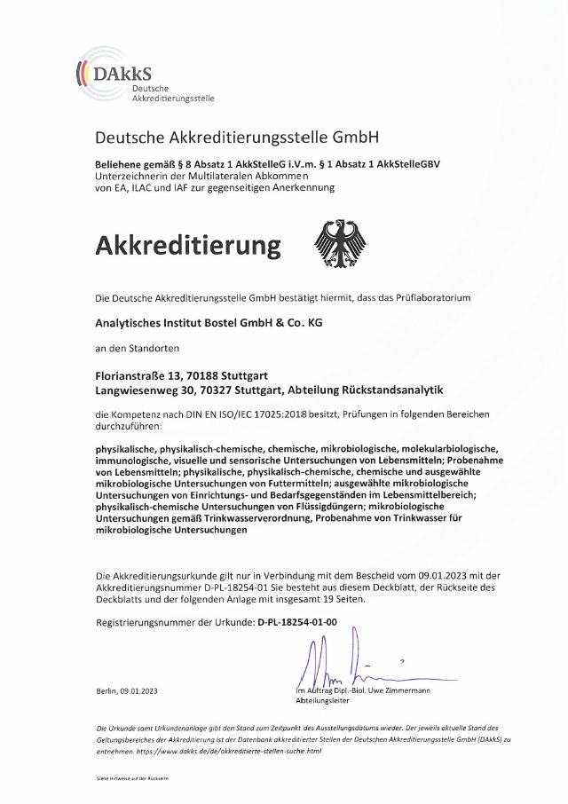 Analytisches Institut Bostel Stuttgart 17025-2018_Urkunde